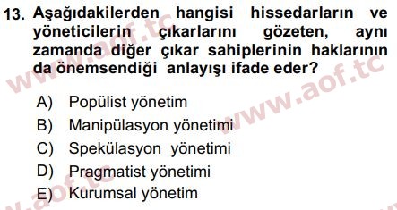 2018 Sermaye Piyasaları ve Finansal Kurumlar Final 13. Çıkmış Sınav Sorusu