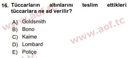 2018 Sermaye Piyasaları ve Finansal Kurumlar Final 16. Çıkmış Sınav Sorusu