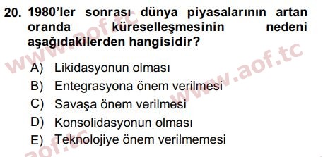 2018 Sermaye Piyasaları ve Finansal Kurumlar Final 20. Çıkmış Sınav Sorusu