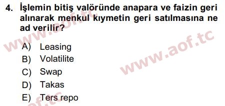 2018 Sermaye Piyasaları ve Finansal Kurumlar Final 4. Çıkmış Sınav Sorusu