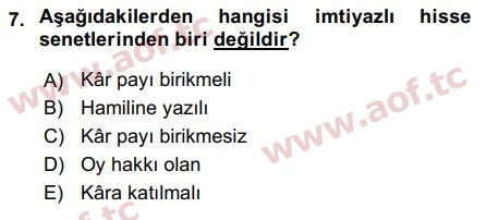 2018 Sermaye Piyasaları ve Finansal Kurumlar Final 7. Çıkmış Sınav Sorusu