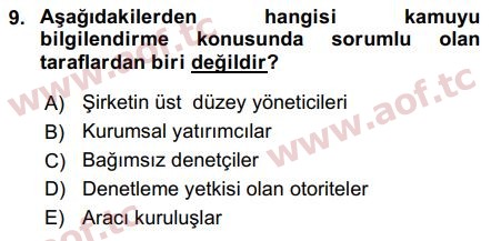 2018 Sermaye Piyasaları ve Finansal Kurumlar Final 9. Çıkmış Sınav Sorusu