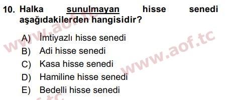 2019 Sermaye Piyasaları ve Finansal Kurumlar Final 10. Çıkmış Sınav Sorusu