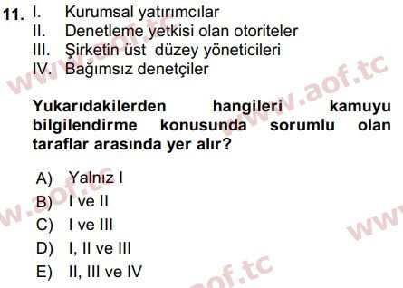 2019 Sermaye Piyasaları ve Finansal Kurumlar Final 11. Çıkmış Sınav Sorusu