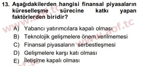 2019 Sermaye Piyasaları ve Finansal Kurumlar Final 13. Çıkmış Sınav Sorusu