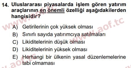 2019 Sermaye Piyasaları ve Finansal Kurumlar Final 14. Çıkmış Sınav Sorusu