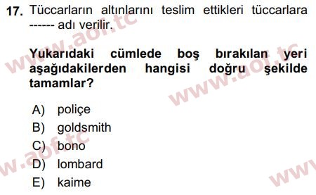 2019 Sermaye Piyasaları ve Finansal Kurumlar Final 17. Çıkmış Sınav Sorusu