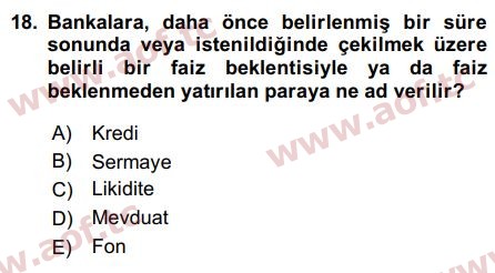 2019 Sermaye Piyasaları ve Finansal Kurumlar Final 18. Çıkmış Sınav Sorusu