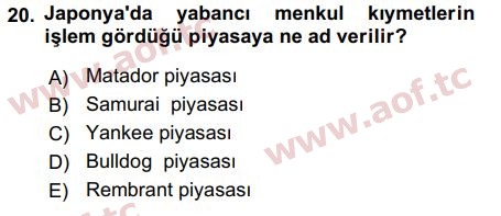 2019 Sermaye Piyasaları ve Finansal Kurumlar Final 20. Çıkmış Sınav Sorusu