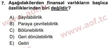 2019 Sermaye Piyasaları ve Finansal Kurumlar Final 7. Çıkmış Sınav Sorusu