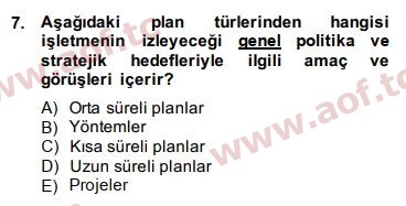 2015 Yönetim Bilimi 1 Arasınav 7. Çıkmış Sınav Sorusu