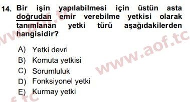 2016 Yönetim Bilimi 1 Arasınav 14. Çıkmış Sınav Sorusu