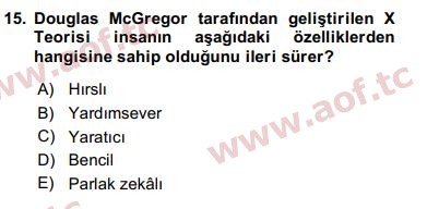 2016 Yönetim Bilimi 1 Final 15. Çıkmış Sınav Sorusu