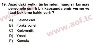 2016 Yönetim Bilimi 1 Final 19. Çıkmış Sınav Sorusu