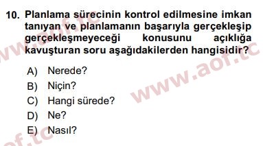 2017 Yönetim Bilimi 1 Arasınav 10. Çıkmış Sınav Sorusu