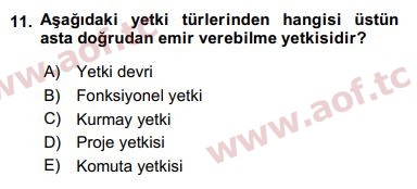 2017 Yönetim Bilimi 1 Arasınav 11. Çıkmış Sınav Sorusu