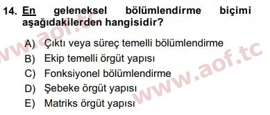 2017 Yönetim Bilimi 1 Arasınav 14. Çıkmış Sınav Sorusu