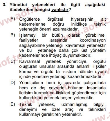 2017 Yönetim Bilimi 1 Arasınav 3. Çıkmış Sınav Sorusu