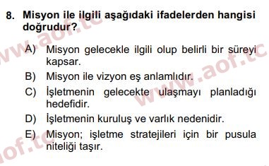 2017 Yönetim Bilimi 1 Arasınav 8. Çıkmış Sınav Sorusu