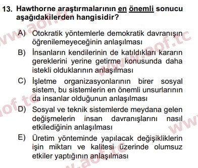 2017 Yönetim Bilimi 1 Final 13. Çıkmış Sınav Sorusu