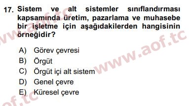 2017 Yönetim Bilimi 1 Final 17. Çıkmış Sınav Sorusu