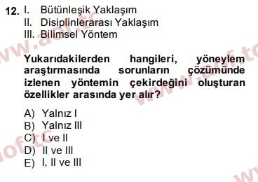 2014 Yönetim Bilimi 2 Arasınav 12. Çıkmış Sınav Sorusu