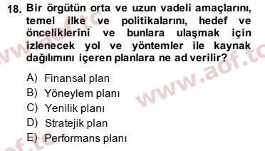 2014 Yönetim Bilimi 2 Arasınav 18. Çıkmış Sınav Sorusu