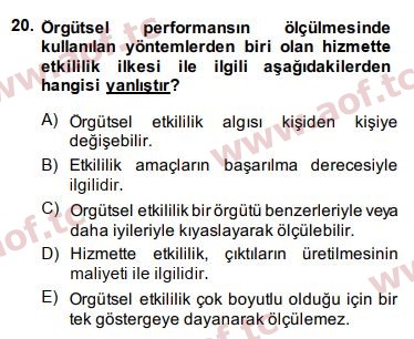 2014 Yönetim Bilimi 2 Arasınav 20. Çıkmış Sınav Sorusu