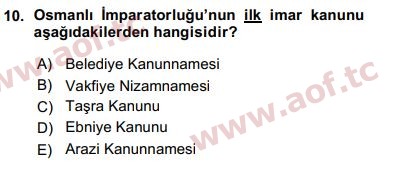 2016 Kentleşme ve Konut Politikaları Arasınav 10. Çıkmış Sınav Sorusu