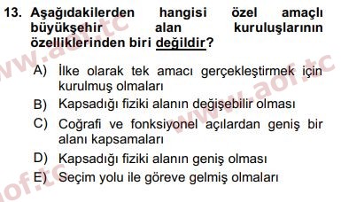 2016 Kentleşme ve Konut Politikaları Arasınav 13. Çıkmış Sınav Sorusu