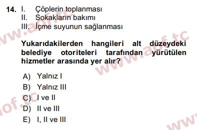 2016 Kentleşme ve Konut Politikaları Arasınav 14. Çıkmış Sınav Sorusu