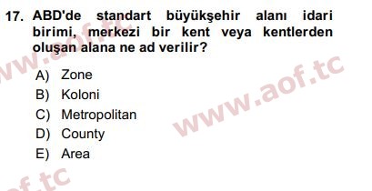 2016 Kentleşme ve Konut Politikaları Arasınav 17. Çıkmış Sınav Sorusu