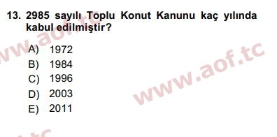 2016 Kentleşme ve Konut Politikaları Final 13. Çıkmış Sınav Sorusu