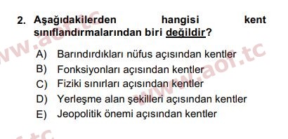 2016 Kentleşme ve Konut Politikaları Final 2. Çıkmış Sınav Sorusu