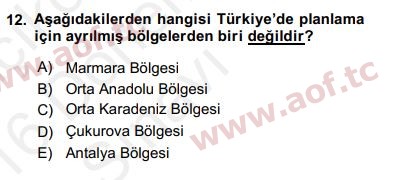 2016 Kentleşme ve Konut Politikaları Yaz Okulu 12. Çıkmış Sınav Sorusu