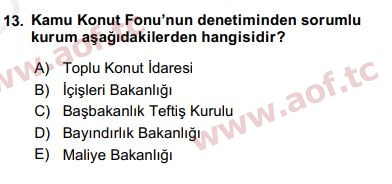 2016 Kentleşme ve Konut Politikaları Yaz Okulu 13. Çıkmış Sınav Sorusu