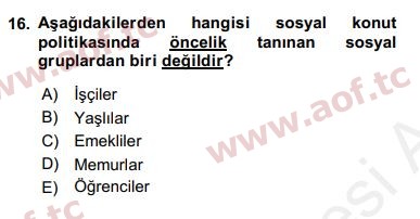 2016 Kentleşme ve Konut Politikaları Yaz Okulu 16. Çıkmış Sınav Sorusu