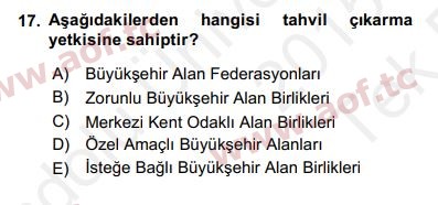 2016 Kentleşme ve Konut Politikaları Yaz Okulu 17. Çıkmış Sınav Sorusu