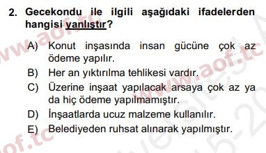 2016 Kentleşme ve Konut Politikaları Yaz Okulu 2. Çıkmış Sınav Sorusu