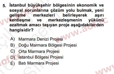 2016 Kentleşme ve Konut Politikaları Yaz Okulu 5. Çıkmış Sınav Sorusu