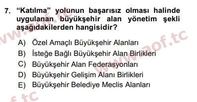 2016 Kentleşme ve Konut Politikaları Yaz Okulu 7. Çıkmış Sınav Sorusu