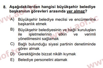 2016 Kentleşme ve Konut Politikaları Yaz Okulu 8. Çıkmış Sınav Sorusu