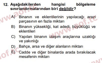 2017 Kentleşme ve Konut Politikaları Arasınav 12. Çıkmış Sınav Sorusu