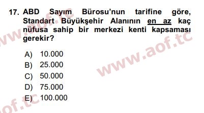 2017 Kentleşme ve Konut Politikaları Arasınav 17. Çıkmış Sınav Sorusu