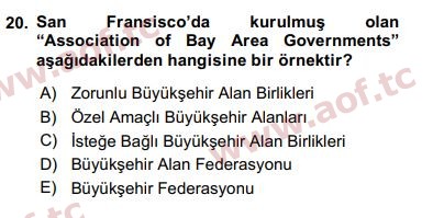 2017 Kentleşme ve Konut Politikaları Arasınav 20. Çıkmış Sınav Sorusu