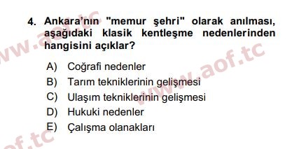 2017 Kentleşme ve Konut Politikaları Arasınav 4. Çıkmış Sınav Sorusu