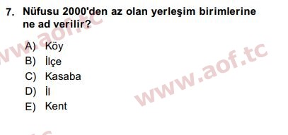 2017 Kentleşme ve Konut Politikaları Arasınav 7. Çıkmış Sınav Sorusu