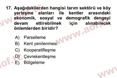 2017 Kentleşme ve Konut Politikaları Final 17. Çıkmış Sınav Sorusu