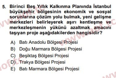 2017 Kentleşme ve Konut Politikaları Final 5. Çıkmış Sınav Sorusu