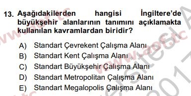 2017 Kentleşme ve Konut Politikaları Yaz Okulu 13. Çıkmış Sınav Sorusu